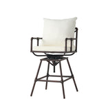 Industrial Outdoor Patio Plumber's Iron Frame Swivel Barstool With Cushions, Height Adjustable