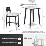 Modern Outdoor Patio Bar Set, Rounded Square Table & Bar Chairs, Non Rust Frame, Tapered Legs, Sunbrella Cushion