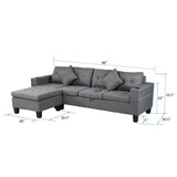 Modern Sectional Sofa Set With L Shape Chaise Lounge, Cup Holder, 4 Seat - Gray