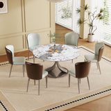Modern Round Dining Table With 360° Rotating Lazy Susan Scratch & Chairs