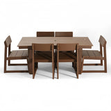 7 Piece Outdoor Dining Set For 6, Table With Umbrella Hole & 6 Armless Chairs For Backyard - Brown