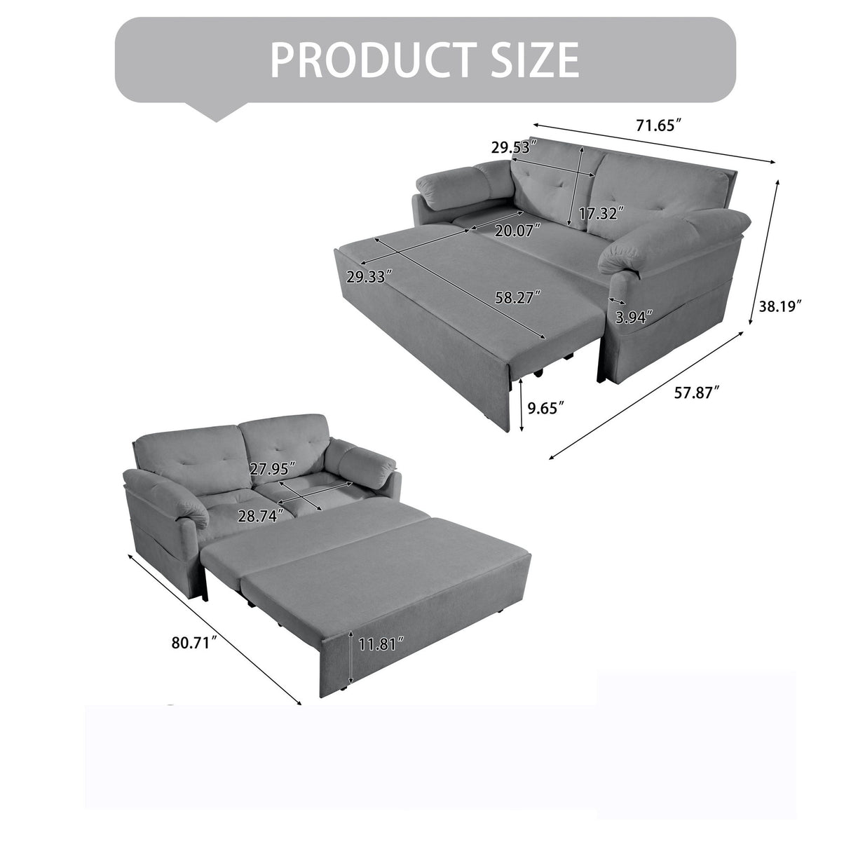 Modern Convertible Sleeper Sofa Bed With Pull-Out Queen Design, Side Storage & Thick Cushions