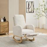 High Back Glider Rocking Chair With Retractable Footrest And Rubber Wood Legs