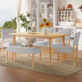 Rustic Farmhouse Dining Room Rectangular Table With 4 Upholstered Chairs And Bench
