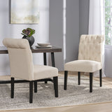 Dining Rolltop Chairs (Set of 2), Upholstered Armless Chair With Wood Leg - Ivory