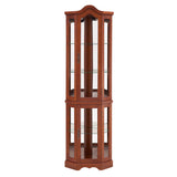 Corner Curio Cabinet With Lights, Adjustable Tempered Glass Shelves, Mirrored Back, Display Cabinet (E26 Light Bulb Not Included) - Walnut