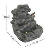 Concrete Rock Waterfall Fountain With LED Lights, Outdoor Garden Decor