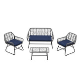4 Piece Wicker Patio Furniture Set With Tempered Glass Table And Detachable Cushions