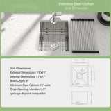 13" Undermount Kitchen Sink 16 Gauge Single Bowl - Brushed Nickel