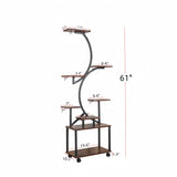 8 Tier Indoor Plant Stand With Grow Lights, S Shaped Metal Shelf For Multiple Plants - Black / Dark Walnut