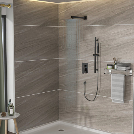 Wall Mounted Square Shower System With Adjustable Slide Bar, 12" Rainfall Shower Head - Oil-Rubbed Bronze