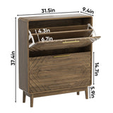 Freestanding Shoe Cabinet With 2 Flip Top Drawers For Entryway - Walnut