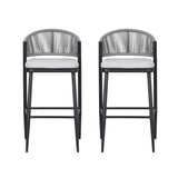 Outdoor Bar Height Metal Frame Counter Stools With Scallop Shaped Backrest & Water Resistant Cushions