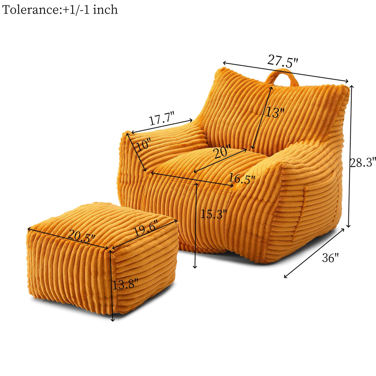 Giant Plush Bean Bag Chair With Armrests And Footstool