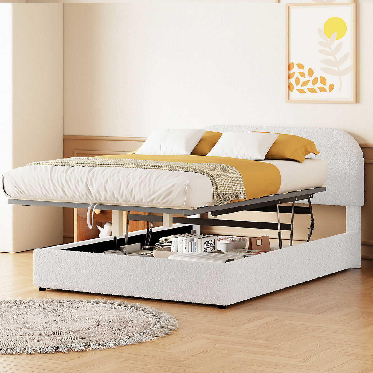 Upholstered Platform Bed With Hydraulic Storage System