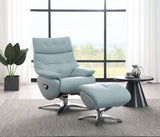 Janella - Top Grain Leather Accent Chair With Swivel & Ottoman - Baby Blue