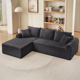 Modular Corduroy Sectional With Arched Armrests, Includes 3 Back Cushions & 2 Throw Pillows