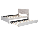 Upholstered Platform Bed With Brick Pattern Headboard And Twin Long Size Trundle