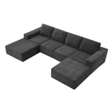 Modular U Shaped Sectional With Ottomans, Luxury Cloud Floor Couch With Deep Seat Fully Compressed Upholstered Sofa
