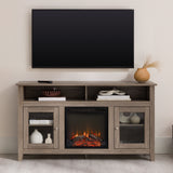 Classic Glass Door Fireplace Tall TV Stand For TVs Up To 65"