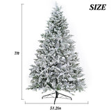 7Ft Snow Flocked Hinged Artificial Christmas Tree With Fluffy Branches And Snow Tips - White