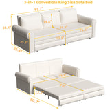 3 In 1 Convertible Sleeper Sofa With Nailhead Trim & Rolled Arm