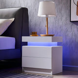 Modern LED Bedside Table Cabinet With Adjustable Lights And 2 Drawers - White
