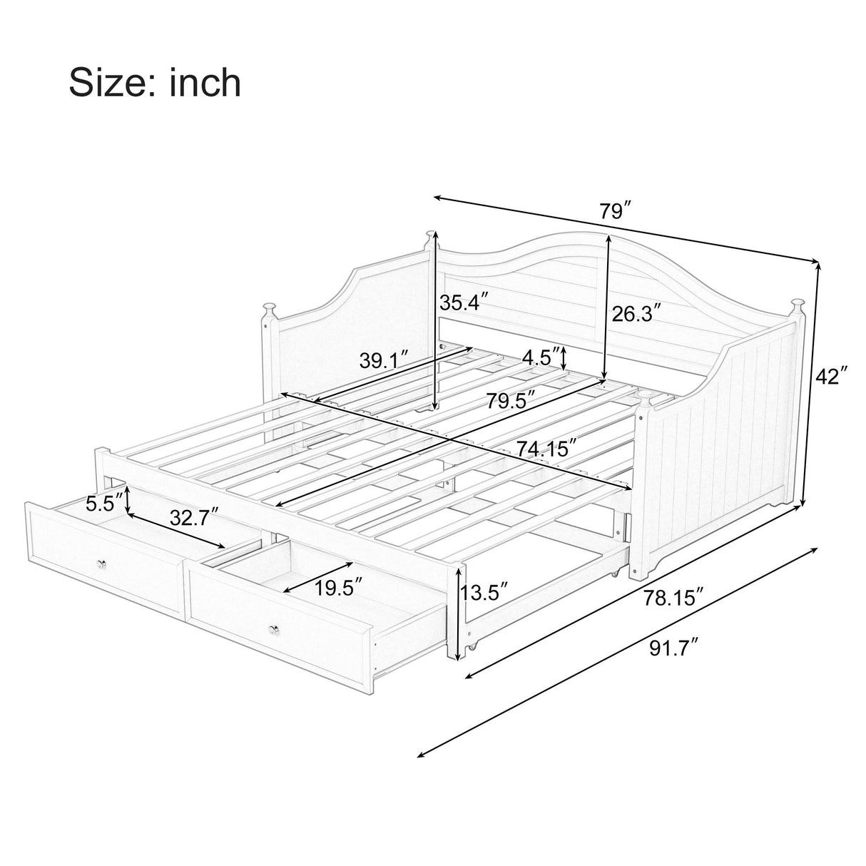 Daybed With Extendable Trundle And Storage Drawers