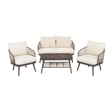 4 Piece Outdoor Patio Furniture Set, Metal Chairs With Woven Rope U Shaped Backrest