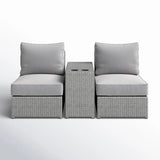 2 Person Wicker Conversation Set With Cushions, Weather Resistant