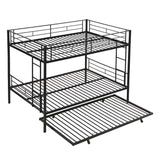 Full Over Full Modern Metal Bunk Bed With Trundle - Black