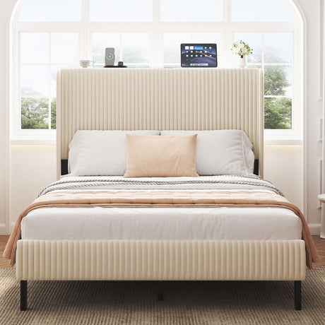 Platform Bed With Metal Frame And Charging Station