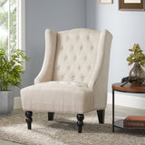 Contemporary Hi Back Club Chair With Wingback Design - Light Beige