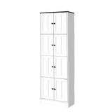 Tall Storage Cabinet With 8 Doors And 4 Shelves, Wall Storage Cabinet For Living Room, Kitchen, Office, Bedroom, Bathroom