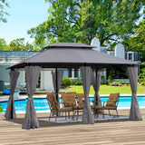 13 0 Ft Outdoor Patio Gazebo Canopy Tent With Ventilated Double Roof And Side Wall (Detachable Curtain Included On All Sides) Suitable For Lawn Garden Backyard And Deck - Gray