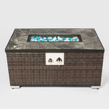 Outdoor Fire Table Propane Fire Pit Rattan Gas Fire Table, Gas Fire Table With Tile Tabletop - Brown