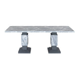 Michelle - Dining Table With Double Pedestal Marble Detailing - Gray