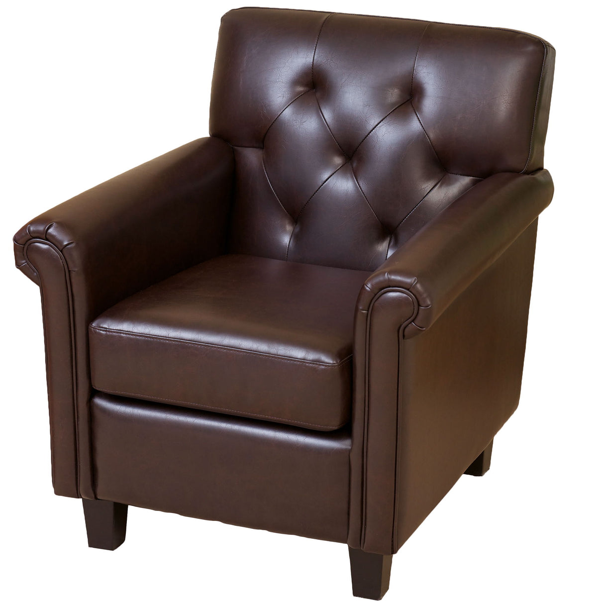 Upholstered Club Chair With Button Tufted Back Rest - Brown