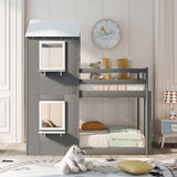 Bunk Bed Wood Bed & Roof, Window, Guardrail, Ladder