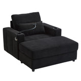 Modern Style Armchair Chaise Lounge Sofa Couch With Movable Storage Ottoman, USB Ports, Cup Holders, Phone Holder, Side Pockets
