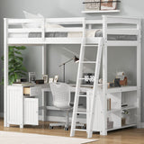 Loft Bed With U-Shaped Desk, Drawers, And Storage Shelves