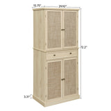 4 Door Storage Cabinet With 1 Drawer And 4 Adjustable Inner Shelves - Natural