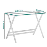 Transparent Glass Computer Desk With Rounded Edges, Tempered Glass Laptop Table - Clear