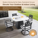 Outdoor Patio Dining Set, Squircle Dining Table, Dining Chairs With Sunbrella Cushions