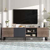 Modern TV With 3 Cabinets & Open Shelves, Color-Matching Media Console Table For Tvs Up To 80'', Entertainment Center With Drop Down Door For Living Room - Dark Brown