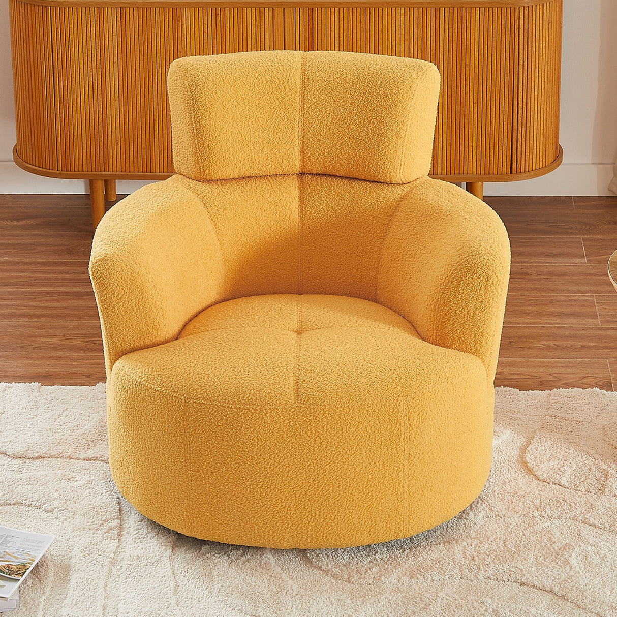 360° Swivel Chair Upholstered Accent Barrel Chair With Adjustable Headrest