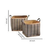Square Palm Leaf Woven Wicker Storage Basket With Handles (Set of 2) - Back / Brown