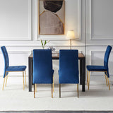 5 Pieces Dining Set Including Velvet High Back Golden Color Legs Nordic Dining Chair & Creative Design Dining Table