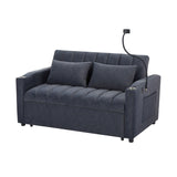 Convertible Sofa Bed Loveseat Sofa With Three USB Ports, Two Side Pockets, Two Cup Holders And 360° swivel Phone Holder For Living Room