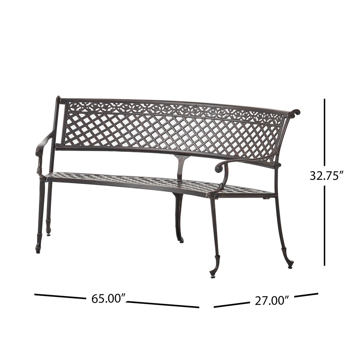 Sector - Bench With Curved Design And Diamond Cross Seat - Copper